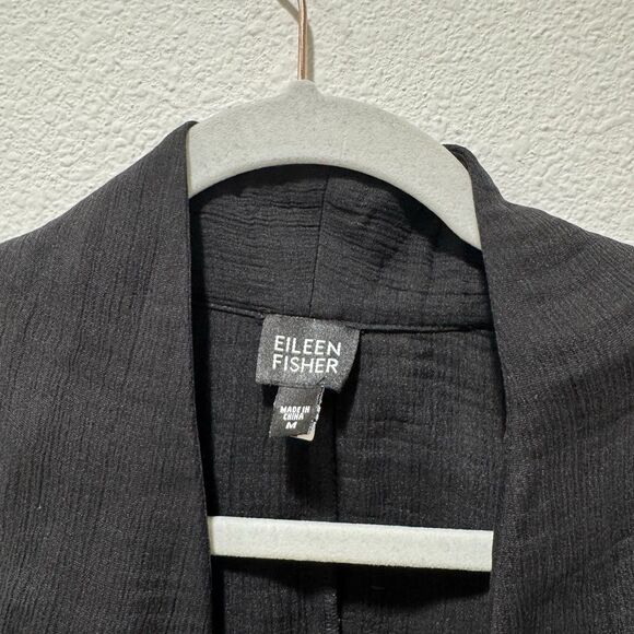 Eileen Fisher Crushed Silk Stand Collar Long Sleeve Open-Front Jacket Size M - Picture 4 of 8